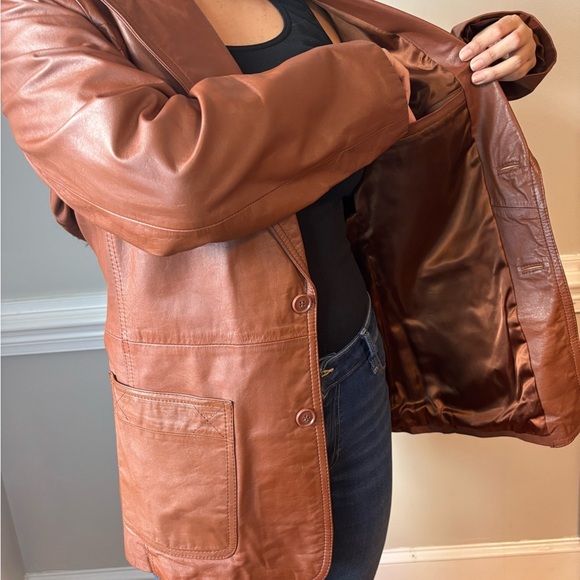 80s Western Vintage Preppy Brown Leather Streetwear Boho Jacket - Size Large - Picture 4 of 14